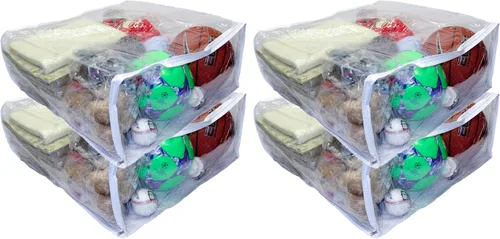 Vista 5 de Paquete de 1 bolsa de almacenamiento cuadrada de vinilo resistente con cremallera (transparente) para suéteres, mantas, edredones, juegos de ropa