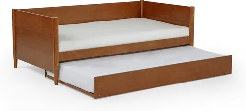 Vista 6 de Camaflexi Sofá cama y nido modernos Mid-Century/Madera maciza y fabricada/Cabecera de panel/No necesita somier/La base tiene 14 listones de Castañho