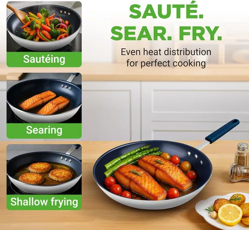 Vista 2 de NutriChef Sartén antiadherente con revestimiento de cerámica de 10 pulgadas, sartén de aluminio con mango de silicona, resistente a las manchas