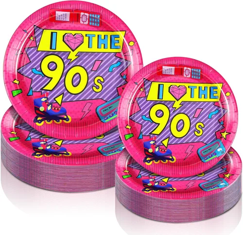 Vista 9 de Yungyan 50 platos temáticos de los años 50 de 9 y 7 pulgadas, platos de postre desechables de los años 50, vajilla de papel de calcetín hop, vajilla