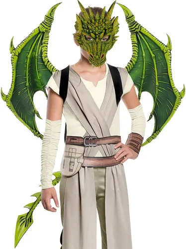 Vista 4 de LIDENGER Juego de accesorios de alas de dragón para cosplay de Navidad, incluye máscara de cabeza de dragón y cola