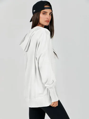 Vista 4 de ANRABESS Sudadera casual con botones y cuello en V para mujer, sudadera de gran tamaño con capucha y bolsillos