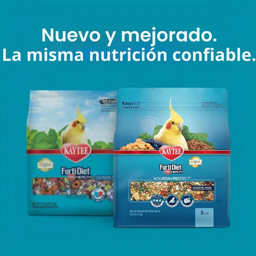 Vista 2 de Comida saludable para pájaros Kaytee Forti Diet Pro, para periquitos, Pastel de cumpleaños Apoyo digestivo diario. Comida de loro para cacatúas.