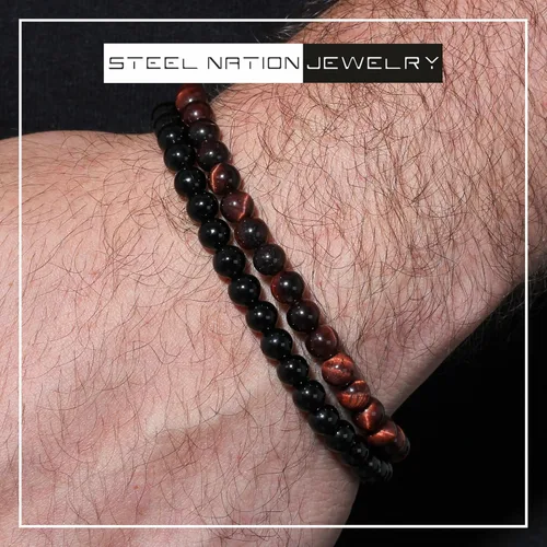 Vista 2 de Pulsera de bolo de nailon ajustable con cuentas de acero inoxidable para hombre