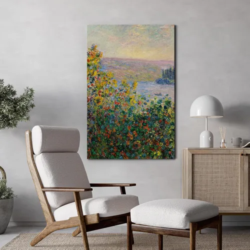 Vista 2 de wall26 Claude_Monet - Camas de flores en Vetheuil - Arte moderno impresionista - Arte en lienzo para el hogar, 12 x 18 pulgadas
