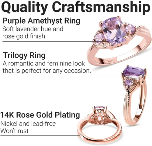 Vista 5 de Shop LC Purple Amethyst Promise Engagement Rings for Women 14K Rose Gold Plated 925 Sterling Silver Bride Amethyst Ring Birthday Gifts for Women
