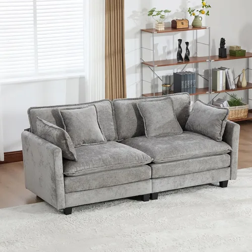 Vista 303 de Sofá seccional modular verde de 111.5", sofás seccionales grandes de 3 plazas para sala de estar, sofá nube oversized de tela chenille con otomana