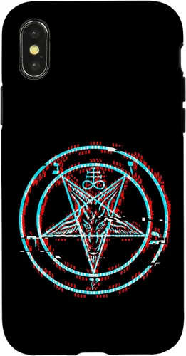 Vista 5 de Funda estética de terror para iPhone 14 Pro Max con pentagrama satánico Baphomet Vaporwave