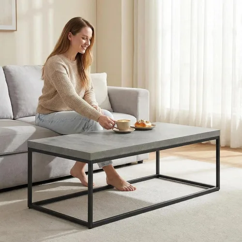 Vista 3 de CENSI - Mesa de café con acento de mármol gris de 47 pulgadas Extra Thick 1.6" Honey-comb Top, Faux Concrete Finish, Modern Industrial Rectangle