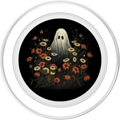 Vista 2 de Disfraz de Halloween con diseño floral de calabaza fantasma divertido PopSockets MagSafe PopGrip para iPhone