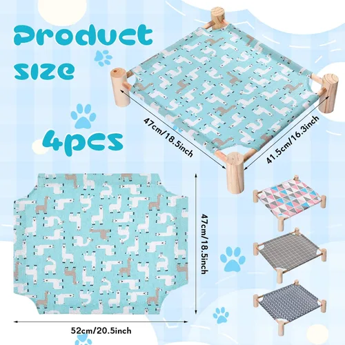 Vista 3 de Mixweer 4 piezas de hamaca para gatos, cama elevada de refrigeración de madera, silla portátil desmontable para perros pequeños, mascotas, dormir