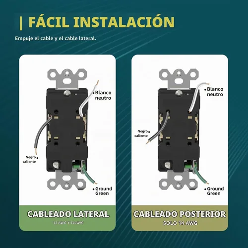 Vista 6 de TOPELER Paquete de 10 tomas decorativas, enchufes de pared estándar resistentes a manipulaciones de 15A 125V, autoconexión a tierra, 2 polos, 3