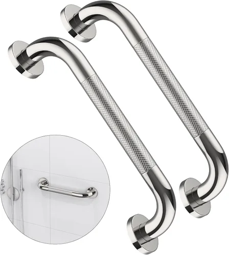 Vista 8 de Barra de agarre para ducha negra de 12 pulgadas con agarre de goma antideslizante, ZUEXT Barra de agarre para baño de acero inoxidable, Barra