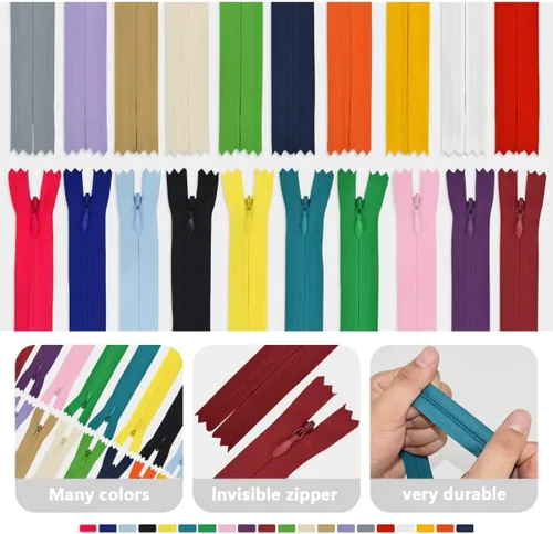 Vista 4 de 40 cremalleras invisibles de nailon, suministros de cremalleras para coser a granel en 20 colores para manualidades de costura a medida, vestidos