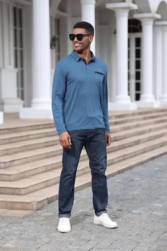 Vista 6 de Polo de algodón clásico de manga larga con botones térmicos y bolsillo para hombre