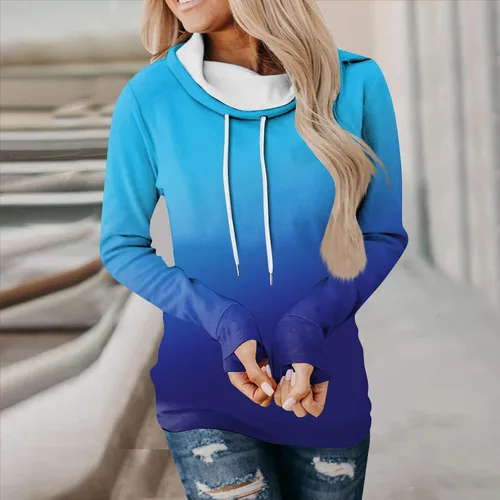 Vista 2 de JXQCWY Sudaderas con capucha de otoño para mujer, sudadera con capucha con cordón de ajuste largo y bloque de color para salir