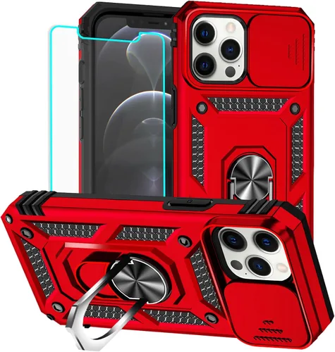 Vista 51 de HNHYGETE Funda para iPhone 12 Pro Max con protector de pantalla: [grado militar de 20 pies probada en caídas] Funda protectora para cámara Negro