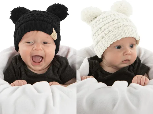 Vista 43 de Funky Junque Gorro de invierno con doble pompón para bebé de 0 a 12 meses, bonito gorro de punto acogedor para clima frío Patrón de tejido