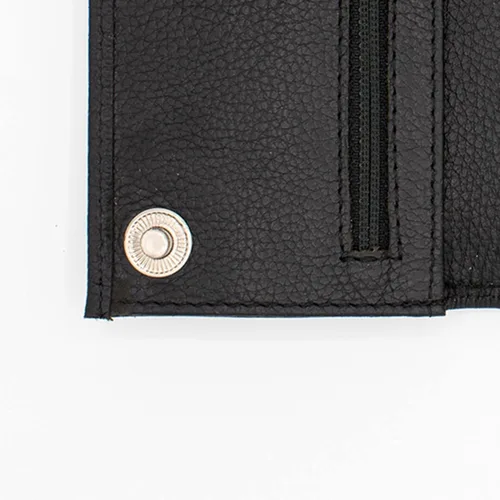 Vista 2 de Cartera larga de cuero genuino para hombre, triple cubierta de chequera, bloqueo RFID, múltiples ranuras para tarjetas, bolsillo con cremallera