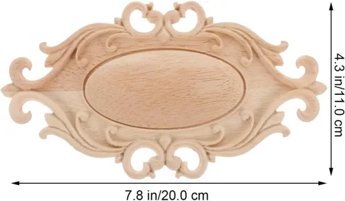 Vista 2 de 2 apliques de madera onlay, apliques de madera tallada sin pintar, onlays de madera ovalada, apliques de muebles para manualidades, apliques