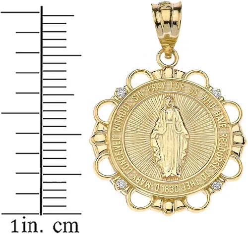 Vista 3 de Collar con colgante de medalla de diamantes milagrosos de oro de 14 quilates de la Virgen María