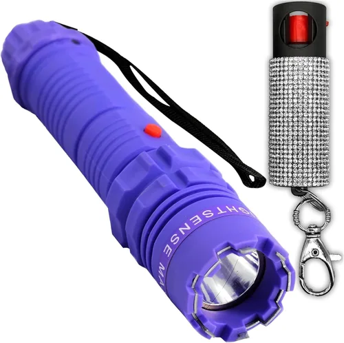 Vista 12 de Fightsense Spray de pimienta y pistola aturdidora 2 en 1 con linterna, kit de defensa personal, recargable, 0.5 onzas líquidas