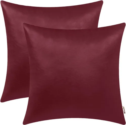 Vista 19 de BRAWARM Fundas de almohada de cuero sintético de 16 x 16 pulgadas - Juego de 2 fundas de almohada de cuero negro, fundas de almohada de cuero teñido
