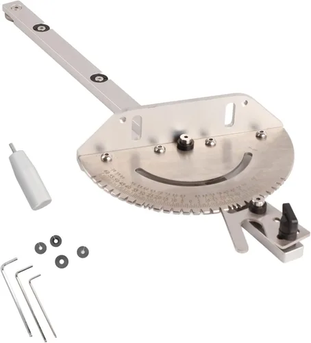 Vista 7 de Sanpyl Sierra de mesa ingletadora universal de aluminio de alta precisión con múltiples topes angulares, herramientas accesorios de bricolaje