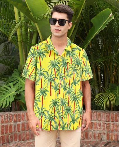 Vista 4 de MRIGNT Men's Hawaiian Shirt Short Sleeves Printed Button Down Summer Beach Shirts