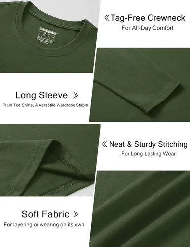 Vista 6 de Cotrasen - Camisetas básicas de manga larga para hombre, de algodón, con cuello redondo, transpirables, suaves y casuales
