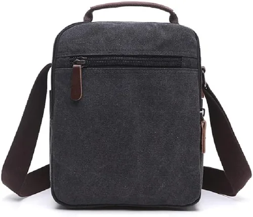 Vista 3 de Bolso bandolera de lona pequeño para el hombro, bolso de viaje, bolso cruzado simple casual para mujeres y hombres, Mejora negro, Clásico, portátil