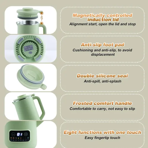 Vista 5 de Espumador de leche eléctrico, espumador de café de 16.9 fl oz con 10 cuchillas, control de temperatura, soja de avena casera de coco o leches a base