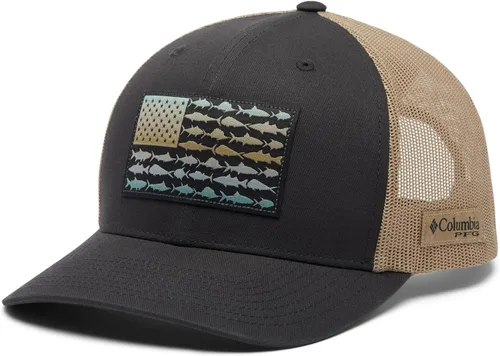 Vista 7 de Columbia Snapback de malla con bandera de pez PFG Negro y piedra oscura.