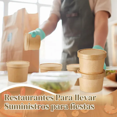 Vista 6 de Sabary Paquete de 50 Recipientes de Papel para Sopa de 8 oz con Tapa Desechables de Papel Kraft Recipientes para Comida Aptos para Microondas