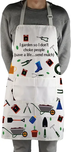 Vista 4 de MBMSO Delantal de jardinero I Garden So I Don't Choke People Save a Life Send Mulch Divertidos delantales de jardinería con bolsillos impermeables