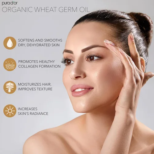 Vista 2 de PURA D'OR Aceite de germen de trigo orgánico de 16 onzas – Aceite portador prensado en frío 100% puro y natural certificado por la USDA – Vitamina E