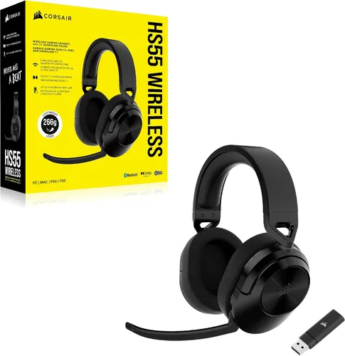 Vista 7 de CORSAIR HS55 Auriculares inalámbricos multiplataforma ligeros para juegos con Bluetooth - Sonido envolvente Dolby 7.1 - Micrófono de alta calidad