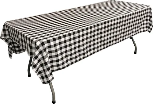 Vista 53 de LA Linen Mantel rectangular de poliéster Gingham a cuadros 60 por 84 pulgadas, blanco y verde oscuro