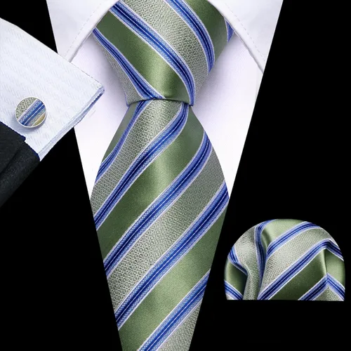 Vista 17 de Barry.Wang Juego de corbatas para hombre, corbata de seda a rayas, tejido a cuadros, gemelos formales, negocios, boda