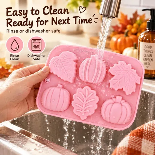 Vista 8 de Crethinkaty 1 molde de silicona para chocolate con 6 cavidades de calabaza, hojas, hojas de arce, moldes para bricolaje, chocolate, dulces, gelatina