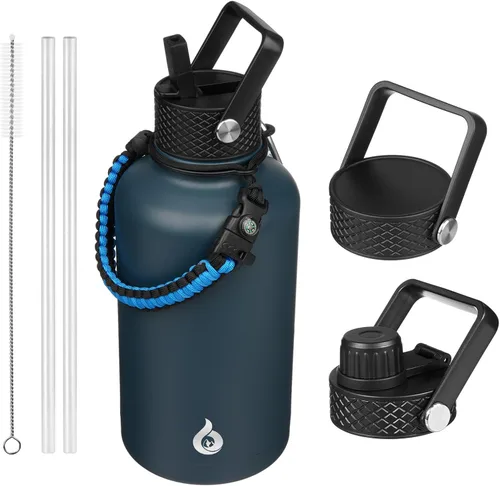 Vista 67 de BJPKPK Botellas de Agua Aisladas con Tapa de Pajita, Botella de Agua de Acero Inoxidable de 18oz, Termo Frío Caliente con 3 Tapas, Vaso de Viaje a