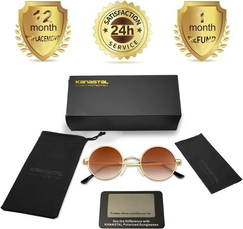 Vista 14 de KANASTAL Gafas de sol redondas polarizadas para mujeres y hombres, estilo hippie con protección UV400
