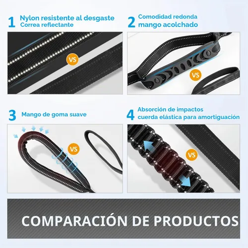 Vista 4 de IOKHEIRA Correa táctica multifuncional para perro, resistente, correa elástica fuerte de 4 a 6 pies con cinturón de seguridad para automóvil, correa