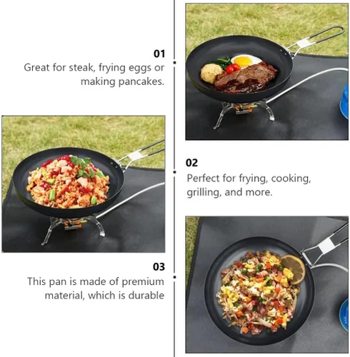 Vista 6 de Sartén de hierro fundido antiadherente para acampar al aire libre, cacerola para carne, sartén de 9 pulgadas, utensilios de cocina