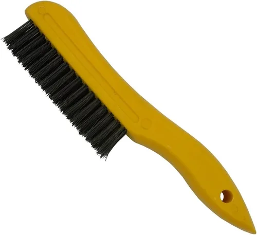 Vista 3 de Martillo astillador de soldadura con mango de resorte helicoidal, 10.5 pulgadas, cono y cincel vertical/cepillo de alambre de 10 pulgadas Amarillo