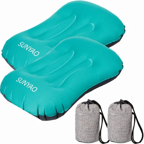 Vista 11 de Almohadas inflables ultraligeras para campamento: compresibles, compactas, inflables, cómodas, ergonómicas para soporte de cuello y lumbar mientras