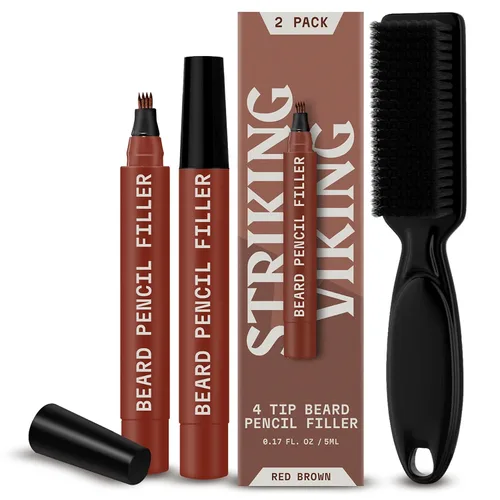 Vista 12 de Striking Viking Lápiz de barba – marrón oscuro, paquete de 2 – Tinte temporal para barba – Impermeable a prueba de sudor de larga duración