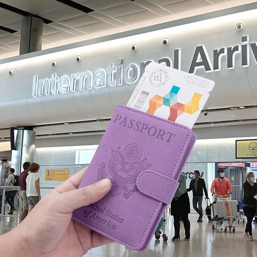 Vista 6 de Cartera de pasaporte mejorada y tarjetero de vacuna, multiusos, bloqueo RFID, cartera de cuero para pasaporte, soporte para tarjetas de vacuna CDC