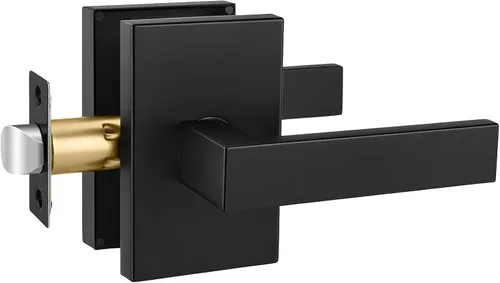 Vista 20 de Juego de cerraduras negras para puerta exterior, juego de cerraduras de puerta delantera con cerrojo de seguridad, juego de cerraduras cuadradas