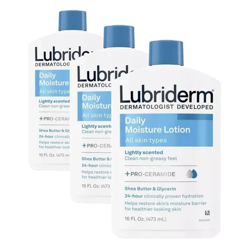 Vista 3 de Lubriderm Loción hidratante diaria para el cuerpo y las manos con vitamina B5, no grasosa, 16 onzas líquidas, el paquete puede variar